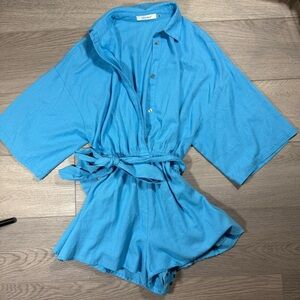 Idem Ditto blue romper size women’s small linen tie vacation